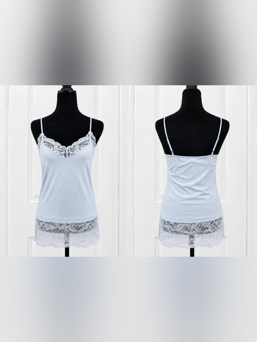 White House Black Market Lace Hem Cami or Tank Top in Winter Mist Blue